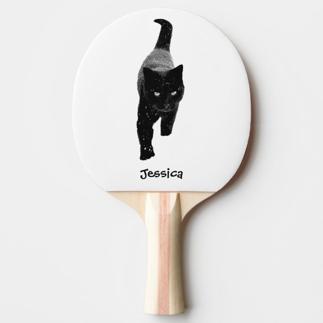 Black Cat Personalized Name Ping Pong Paddle (Front)