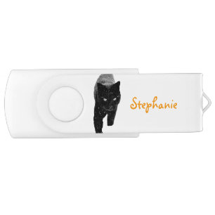Black Cat Personalized Name USB Swivel Flash Drive