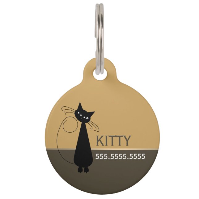 Black Cat, Personalized Pet Details & QR Code ID Tag (Front)