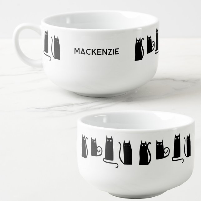 Black Cat Personalized Soup Mug (Fun personalized name black cat soup mug)