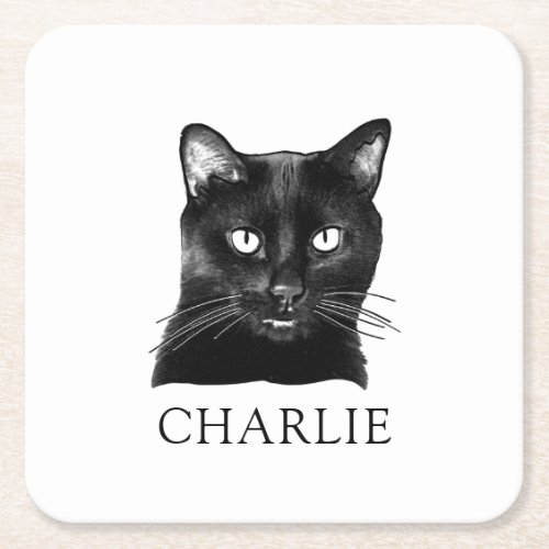 Black Cat Personalized Square Paper Coaster