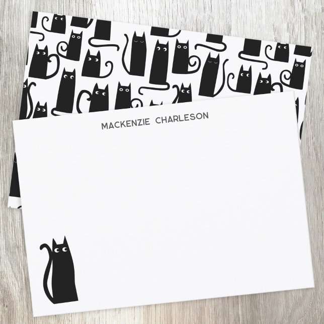 Black Cat Personalized Stationery Note Card (Black cat personalized stationery notecard for animal lovers)