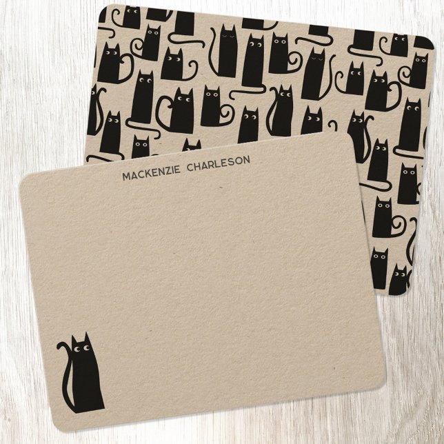 Black Cat Personalized Stationery Note Card (Fun black cat personalized stationery custom name note cards.)