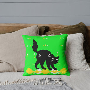 Black Cat Pet Friends Customized Cute Lime Pattern Throw Pillow