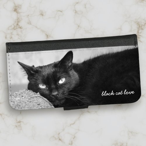 Black Cat Pet Photo Personalized iPhone 87 Wallet Case