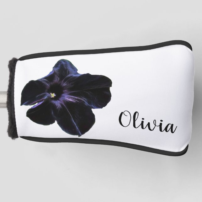 Black Cat Petunia Personalized Golf Head Cover (Front)