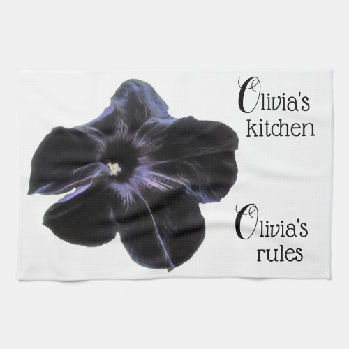 Black Cat Petunia Personalized Kitchen Towel