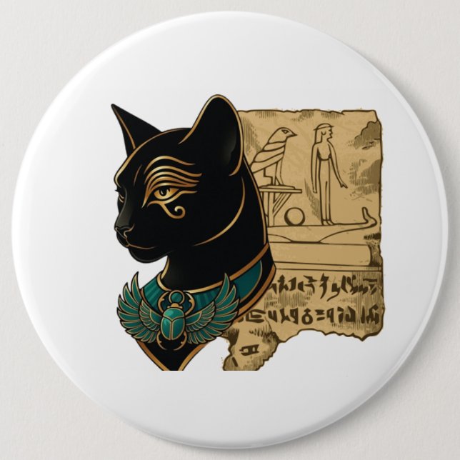 Black Cat Pharaoh Design Button (Front)