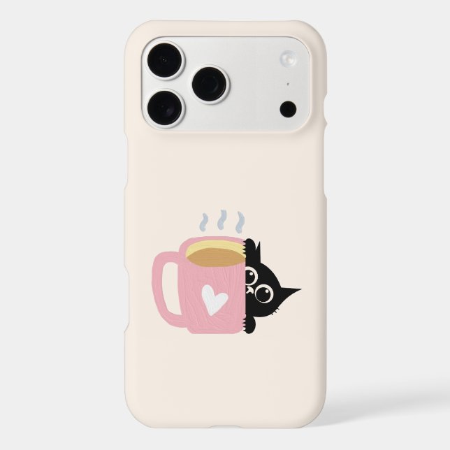 Black Cat Phone Case Holding Pink Heart Mug (Back)