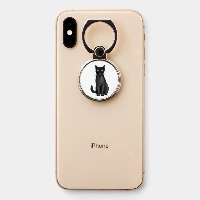 Black cat phone ring stand (On Phone)