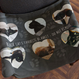 Black Cat Photo Collage Heart Personalized Fleece Blanket