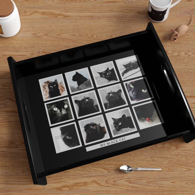Black Cat Photo Collage Keepsake Serving Tray (Upload 12 photos of your best friend to this really useful serving tray.)