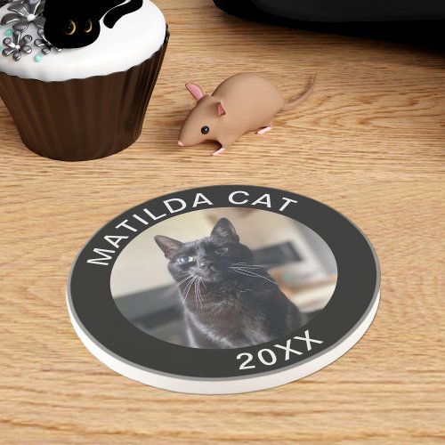 Black Cat Photo Name and Year Coaster