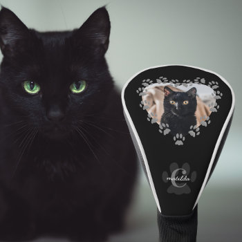 Black Cat Photo Paw Print Heart Golf Head Cover by blackcatlove at Zazzle