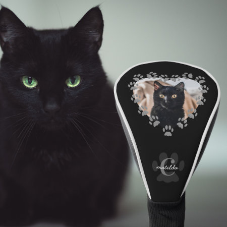 Black Cat Photo Paw Print Heart Golf Head Cover