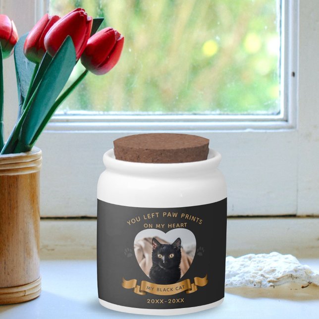 Black Cat Photo Pet Memorial Urn Candy Jar (Creator Uploaded)