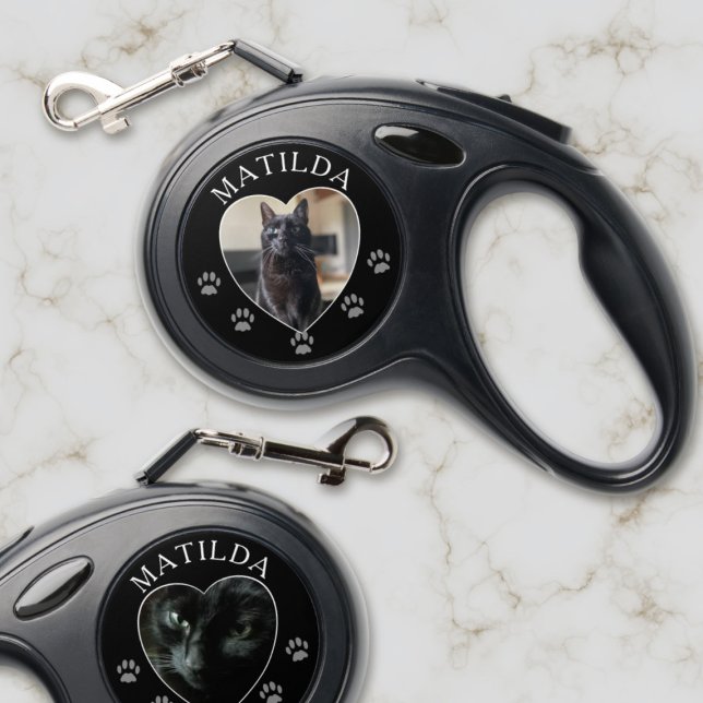 Black Cat Photo Retractable Pet Leash (Take your cat for a walk! Upload your two photos and add your cat's name (or dog))