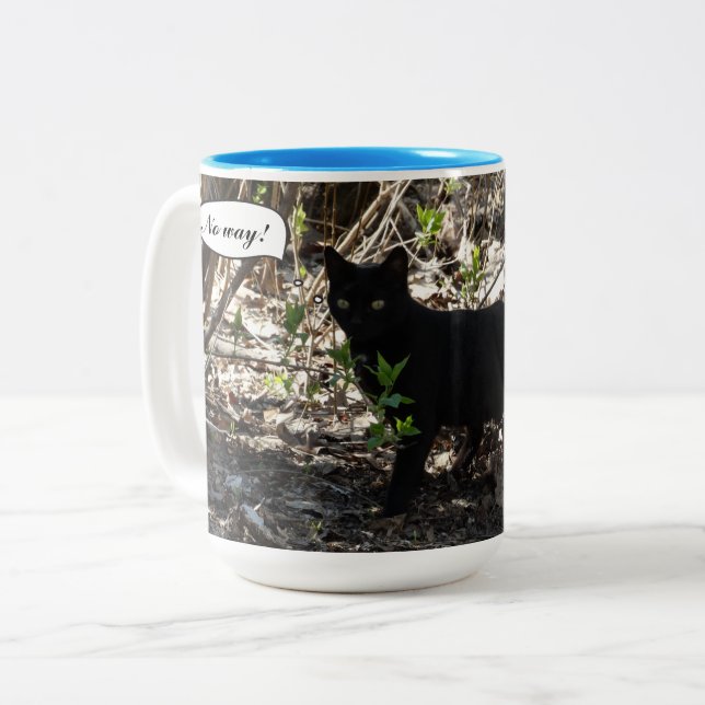Black Cat Photo Two-Tone Coffee Mug (Front Left)