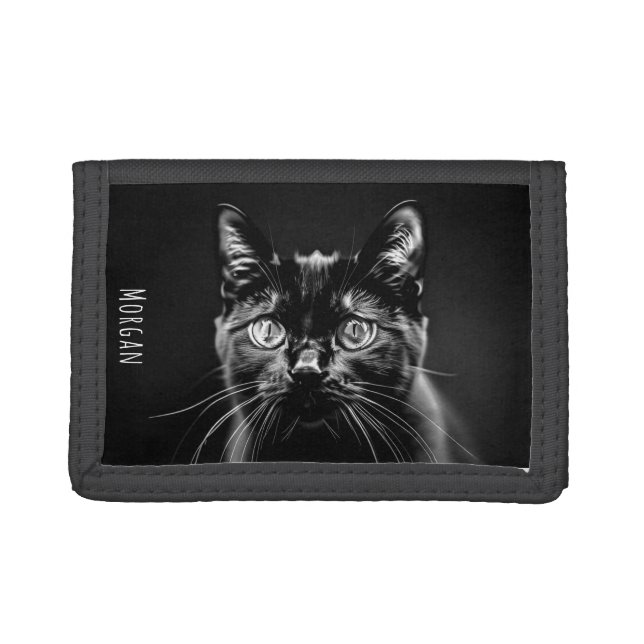 Black Cat Picture Elegant Modern Personalized Trifold Wallet (Front)