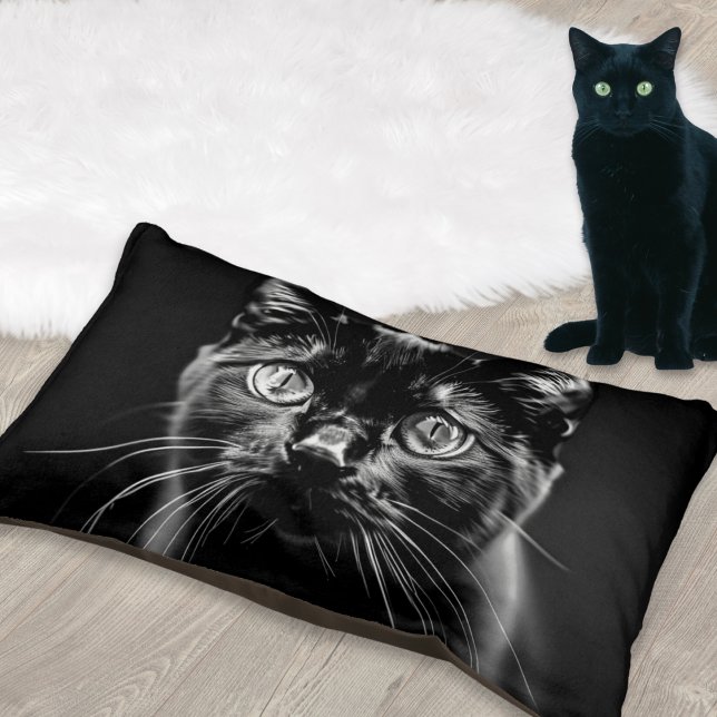 Black Cat Picture Elegant Modern Pet Bed (A stylish and eye-catching pet bed, featuring a picture of a beautiful black cat)