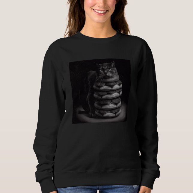 Black Cat Pile Hamburger Sweatshirt (Front)