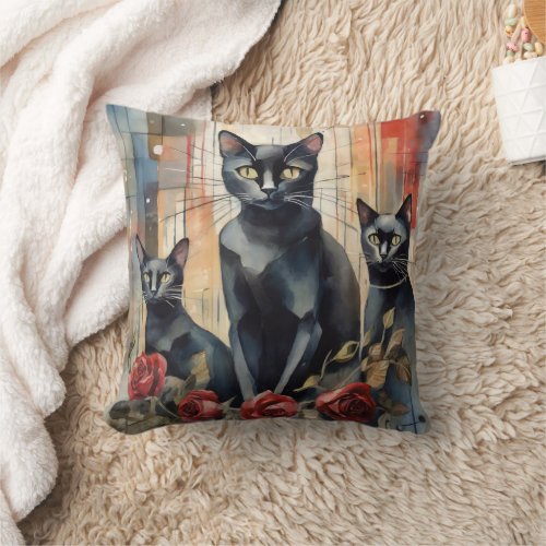 Black Cat Pillow Gothic Red Roses Cat Lovers Gifts