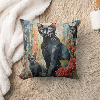 Black Cat Pillow Gothic Red Roses Pagan Witch