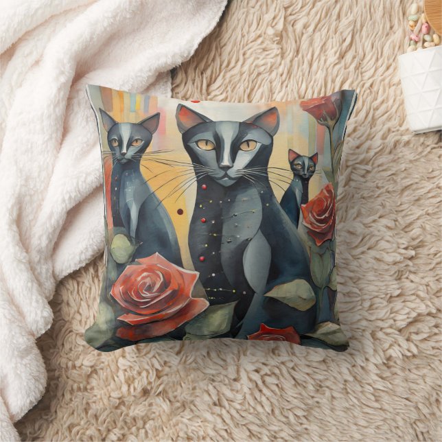 Black Cat Pillows Gothic Red Roses Pagan Witch (Blanket)