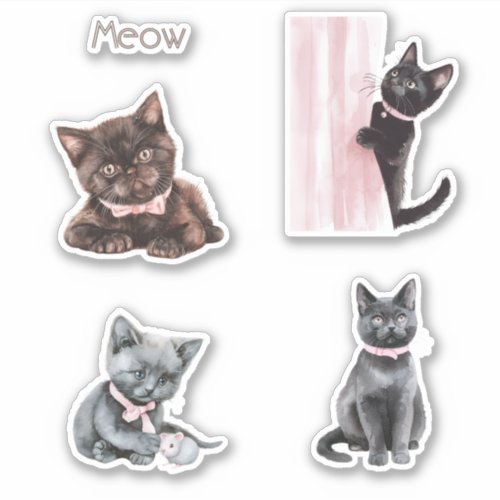Black Cat Pink Bow Sticker