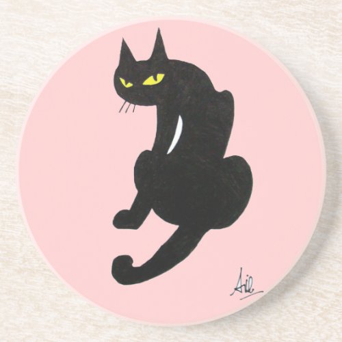 BLACK CAT pink Coaster