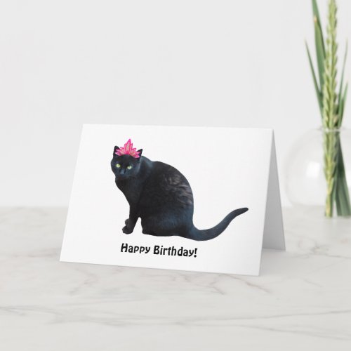 Black Cat Pink Crown Birthday Card