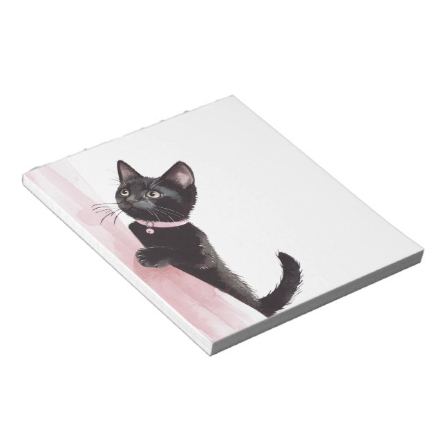 Black Cat Pink Curtain Notepad (Angled)