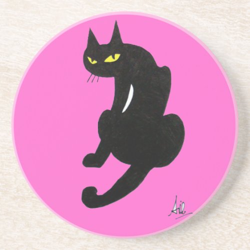 BLACK CAT pink Drink Coaster