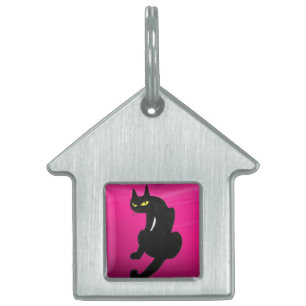 BLACK CAT  ,Pink Fuchsia Amethyst Pet Name Tag