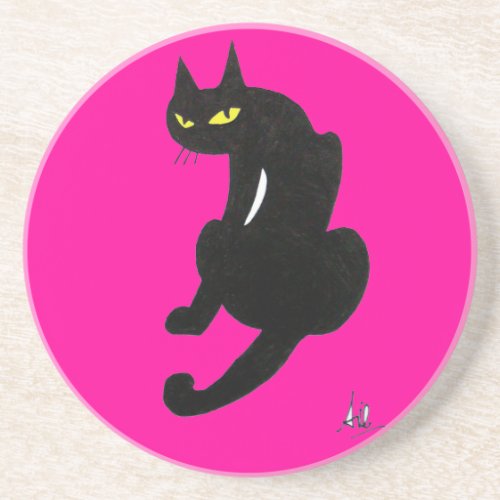 BLACK CAT pink fuchsia Coaster