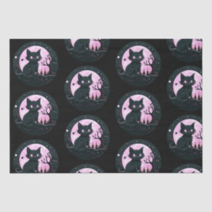 Black Cat Pink Full Moon Celestial Black Halloween Tissue Paper