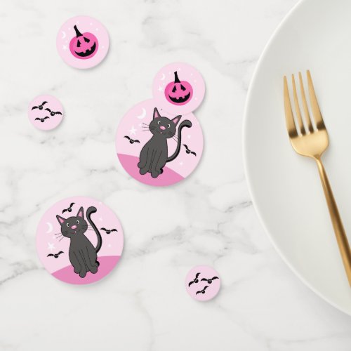 Black Cat Pink Halloween Bats Pumpkin Stars Moon Confetti