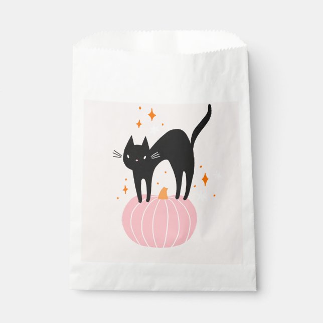 Black Cat Pink Halloween Favor Bag (Front)