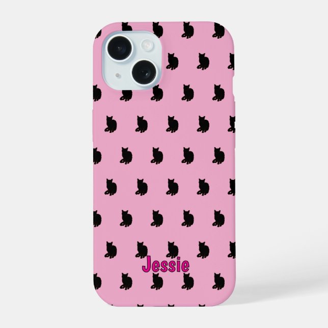 Black Cat (Pink) Iphone Case (Back)