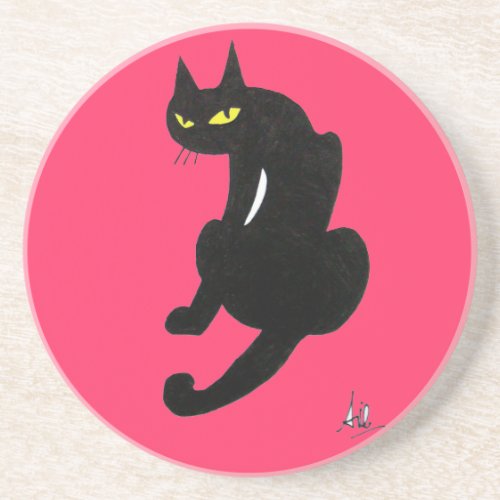 BLACK CAT pink Sandstone Coaster