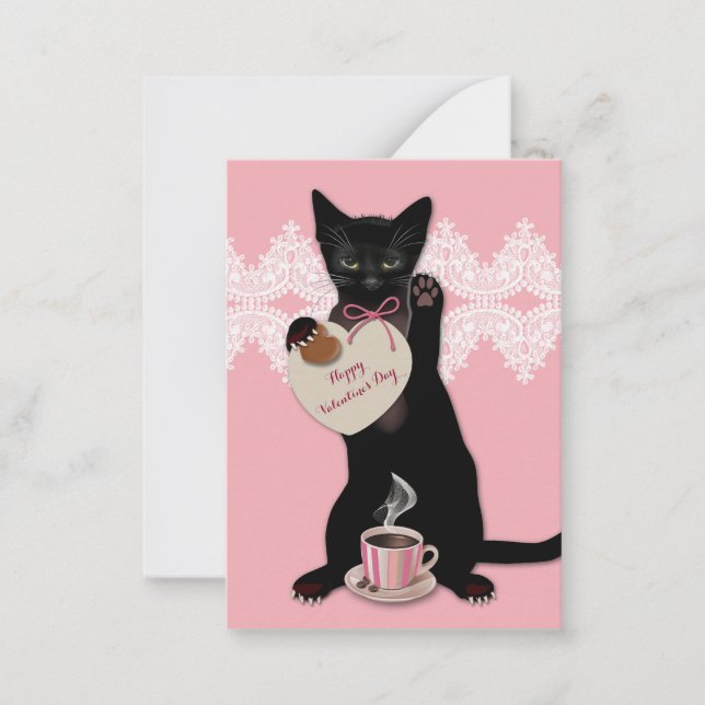 Black Cat Pink Valentine Pack Note Card (Front)