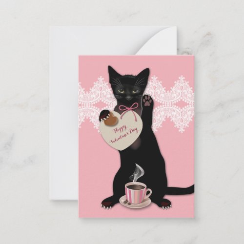 Black Cat Pink Valentine Pack Note Card