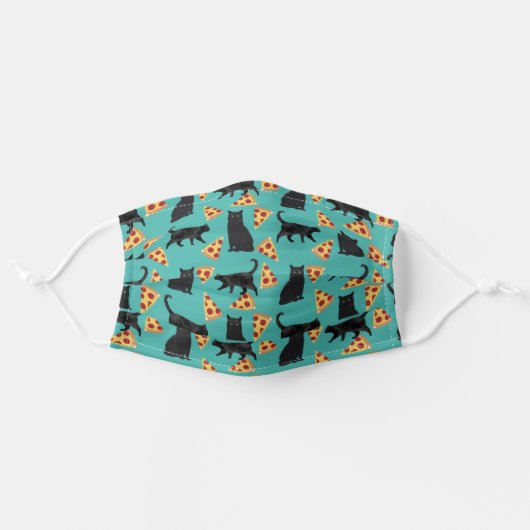 Black cat pizza adult cloth face mask (Front, Unfolded)
