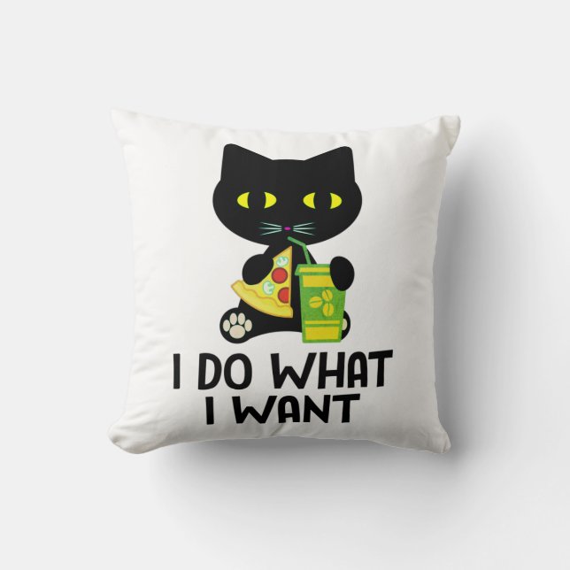 Black Cat Pizza & Coffee Night Tee Throw Pillow (Front)