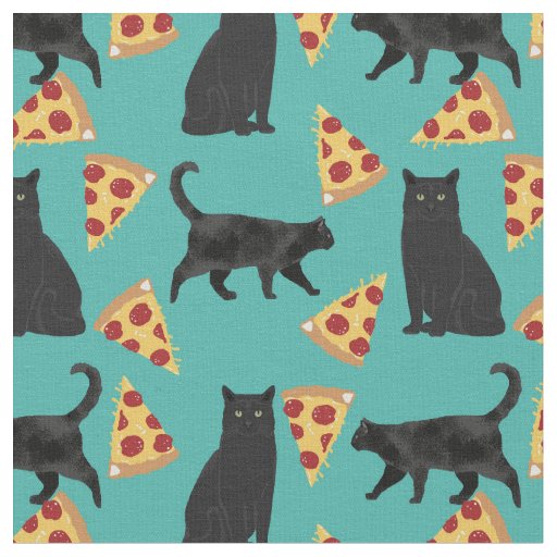 Black Cat pizza pattern Fabric