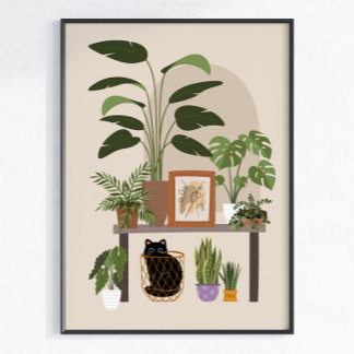 Black Cat Plant Lover Cozy Home Aesthetic Modern  Poster