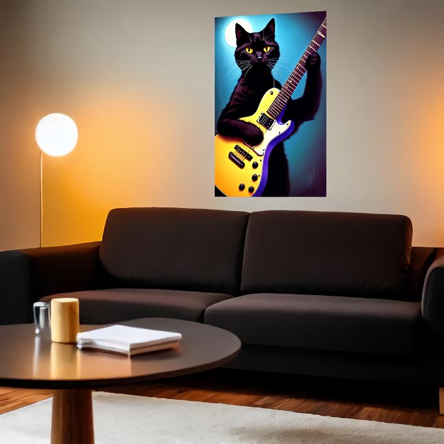 Black cat playing a guitar  | AI Art Poster (Creator Uploaded)