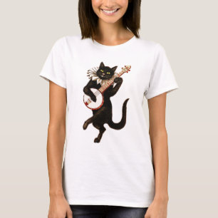 Black Cat Playing Banjo T-Shirt