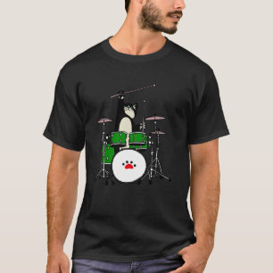 Black Cat Playing Drum Drummer Kitten Musician Son T-Shirt