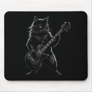 Black Cat Playing Electric Guitar Gothic Rocker Mouse Pad